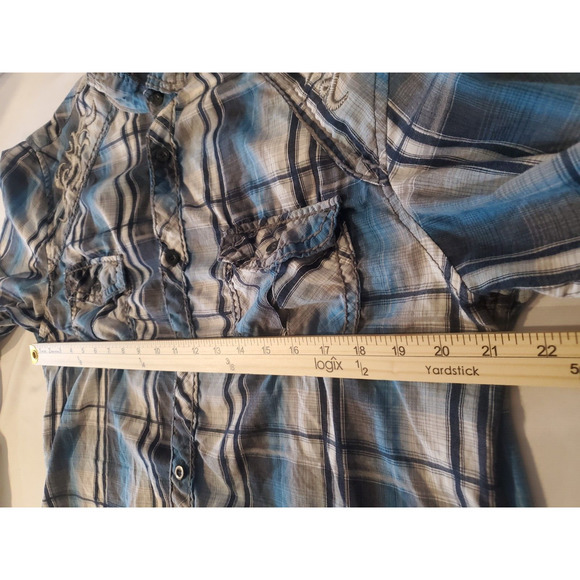 CJ Black Men's Size Large Button Up Plaid Shirt‎ Blue Gray Long Sleeve Slim Fit - Picture 13 of 15